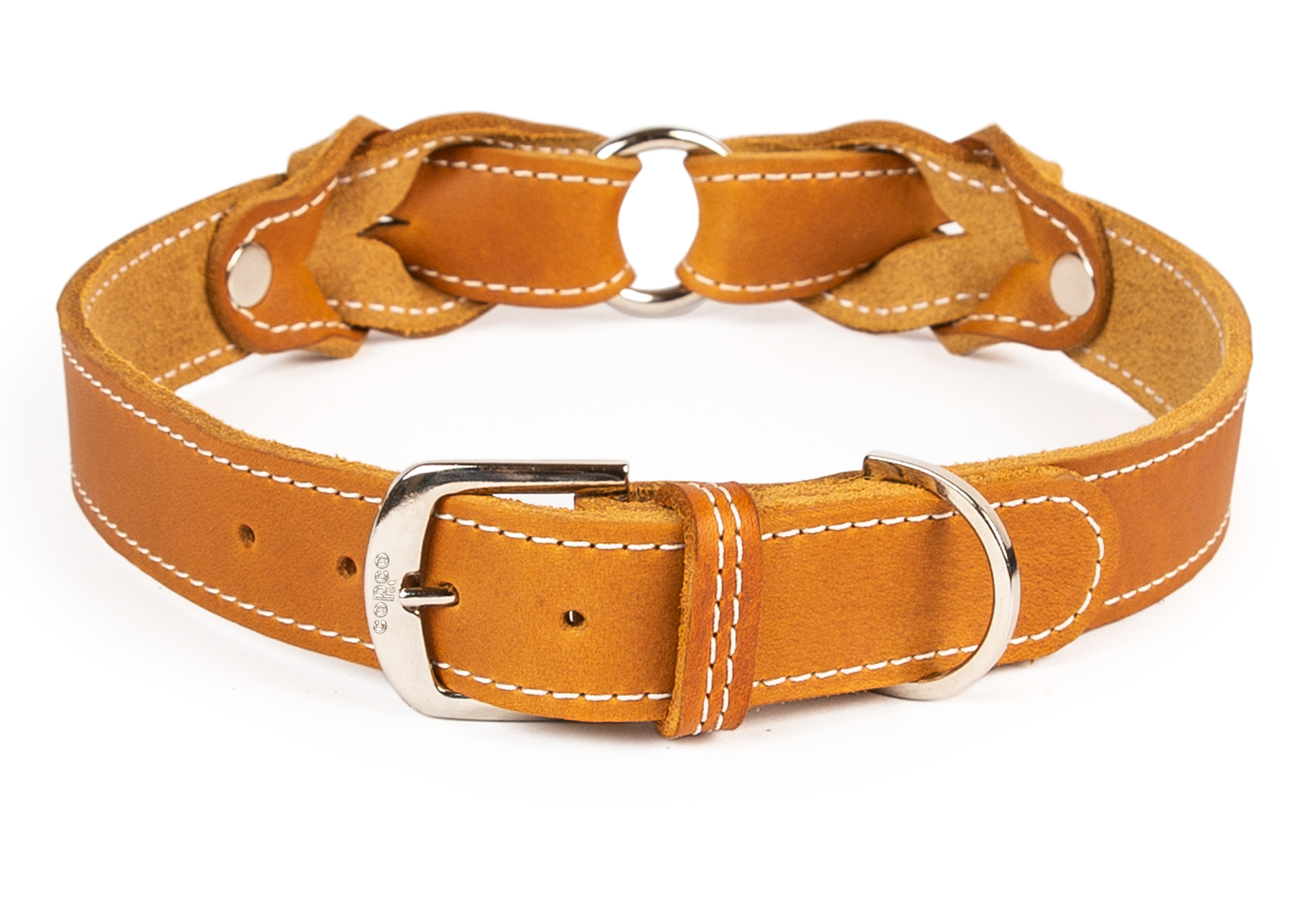 Hundehalsband - Heidi - Verchromt mit Naht Cognac 25 - 30 cm 20 mm